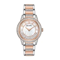 Bulova Turnstyle Womens Crystal Accent Two Tone Stainless Steel Bracelet Watch 98l246