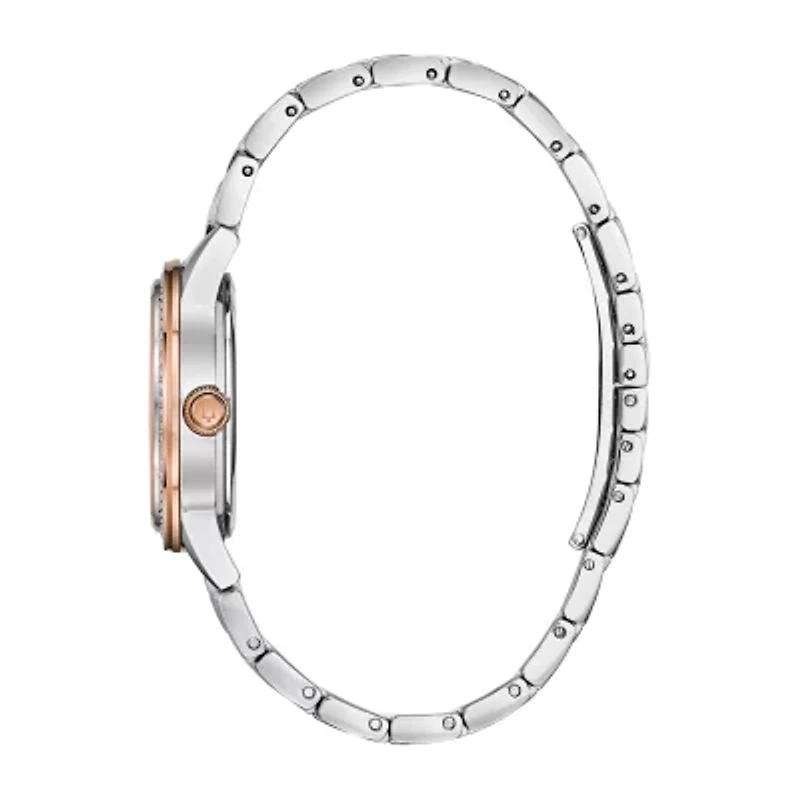 Bulova Turnstyle Womens Crystal Accent Two Tone Stainless Steel Bracelet Watch 98l246