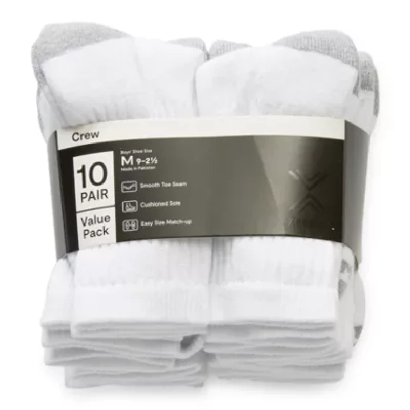 Xersion Little & Big Kid Boys 10 Pair Crew Socks