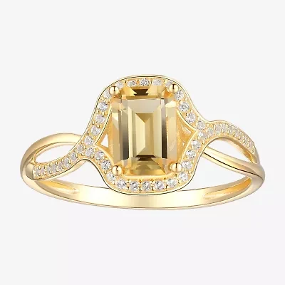 Womens Genuine Yellow Citrine 10K Gold Cocktail Ring