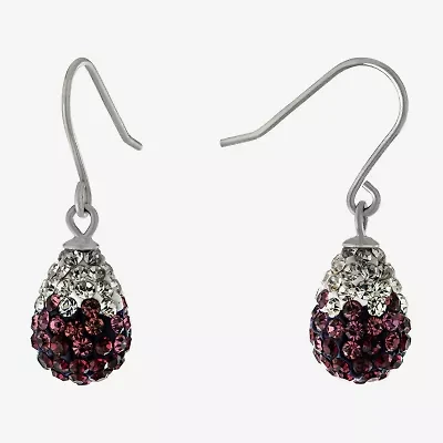 Silver Treasures Womens Purple Crystal Sterling Silver Drop Earrings