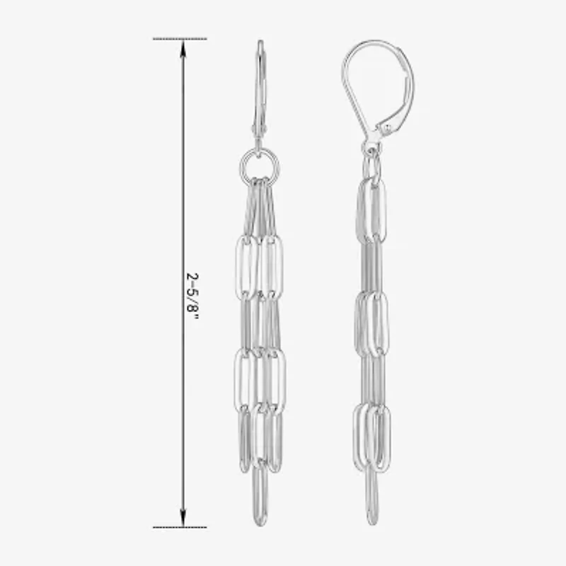 Womens Sterling Silver Paperclip Drop Earrings