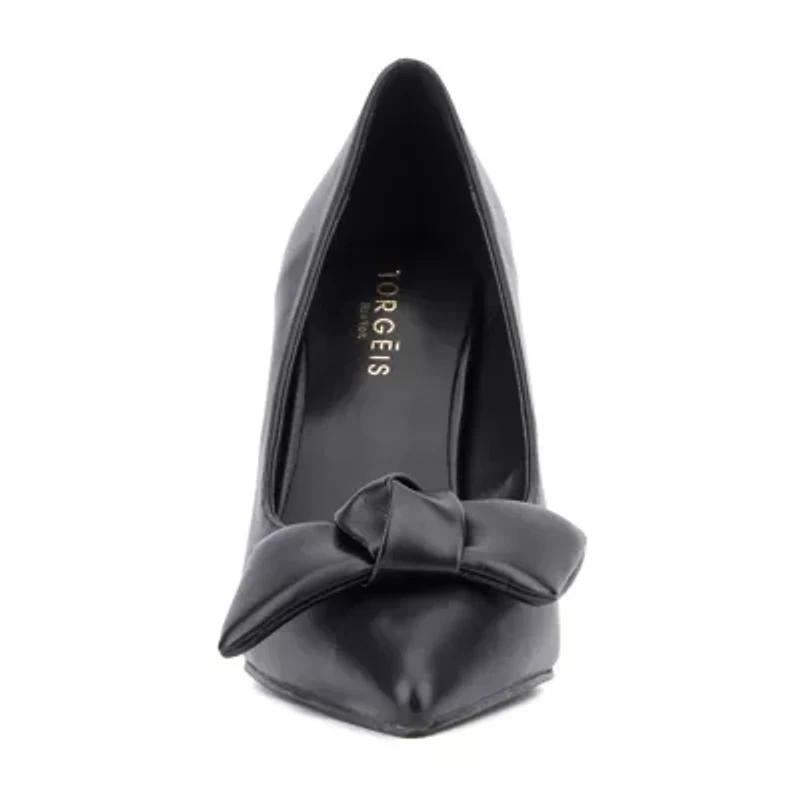 Torgeis Tamrina Womens Pointed Closed Toe Flared Heel Pumps