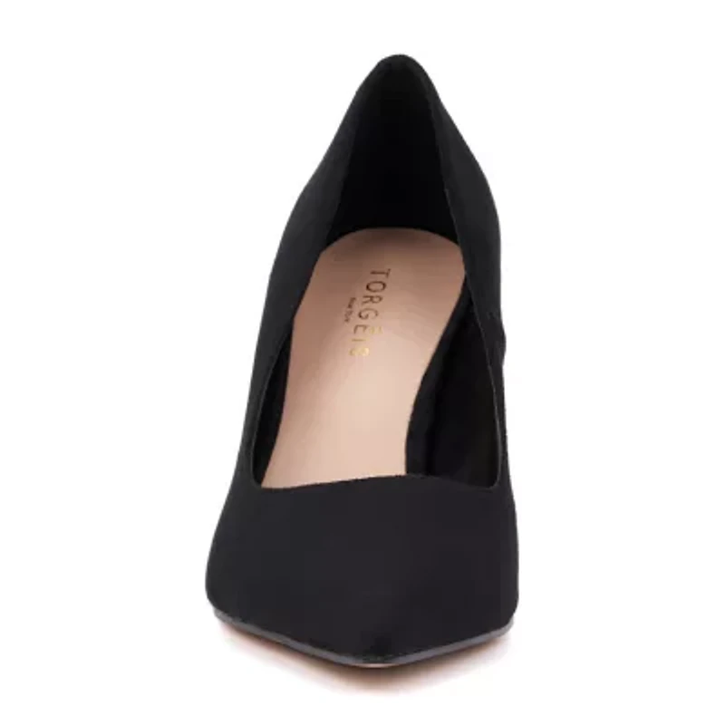 Torgeis Adena Womens Pointed Closed Toe Flared Heel Pumps
