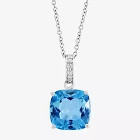 Effy Final Call (H-I/I1-I2) Womens Diamond Accent Genuine Blue Topaz 14K White Gold Cushion 18 Inch Pendant Necklace