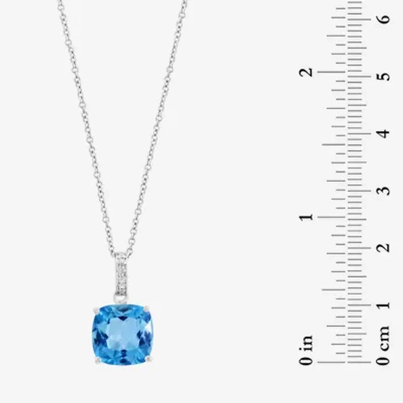 Effy Final Call (H-I/I1-I2) Womens Diamond Accent Genuine Blue Topaz 14K White Gold Cushion 18 Inch Pendant Necklace