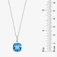 Effy Final Call (H-I/I1-I2) Womens Diamond Accent Genuine Blue Topaz 14K White Gold Cushion 18 Inch Pendant Necklace