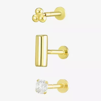 Gold Addiction Womens Cubic Zirconia 10K Gold 3 Pair Earring Set