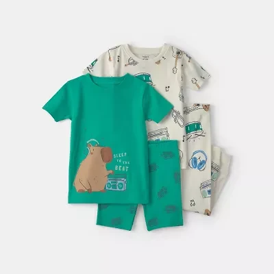 Carter's Toddler Boys Rib Crew Neck Short Sleeve 4-pc. Pajama Set