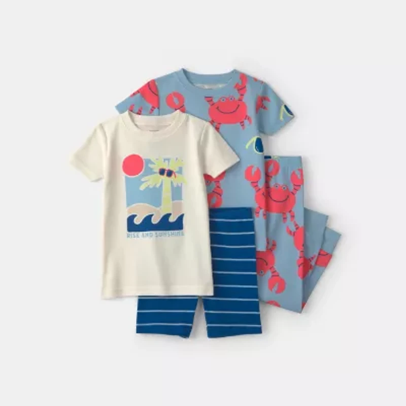 Carter's Toddler Boys Rib Crew Neck Short Sleeve 4-pc. Pajama Set