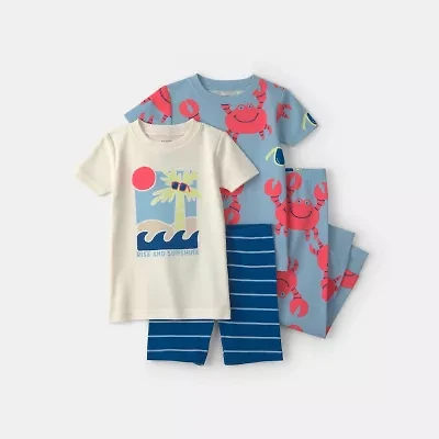 Carter's Toddler Boys Rib Crew Neck Short Sleeve 4-pc. Pajama Set