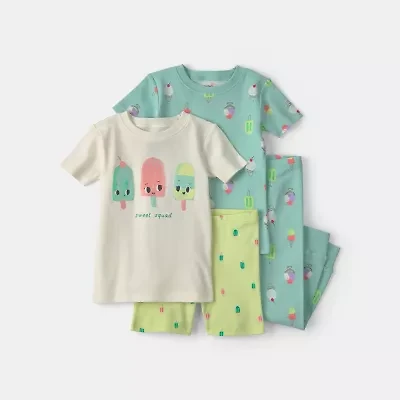 Carter's Toddler Girls Rib Crew Neck Short Sleeve 4-pc. Pajama Set