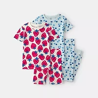 Carter's Little & Big Kid Girls Rib Crew Neck Short Sleeve 4-pc. Pajama Set