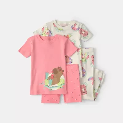 Carter's Toddler Girls Rib Crew Neck Short Sleeve 4-pc. Pajama Set