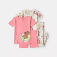 Carter's Toddler Girls Rib Crew Neck Short Sleeve 4-pc. Pajama Set