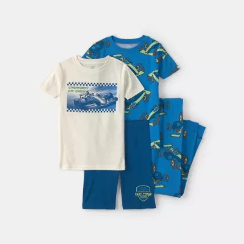 Carter's Little & Big Kid Boys Rib Crew Neck Short Sleeve 4-pc. Pajama Set
