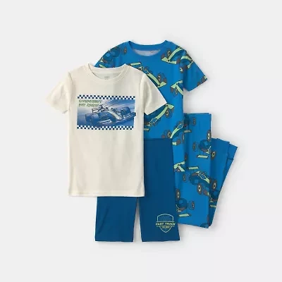 Carter's Little & Big Kid Boys Rib Crew Neck Short Sleeve 4-pc. Pajama Set
