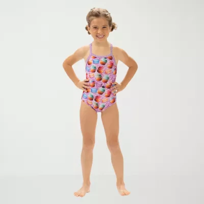 Dolfin Print Toddler & Little Girls Easy-on + Easy-off One Piece Swimsuit