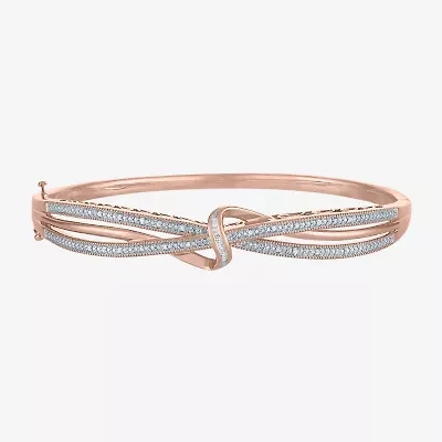 (I-J / I3) Womens 1/10 CT. T.W. Natural White Diamond 14k Rose Gold Over Brass Bangle Bracelet