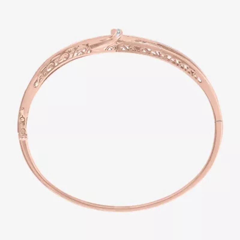 (I-J / I3) Womens 1/10 CT. T.W. Natural White Diamond 14k Rose Gold Over Brass Bangle Bracelet