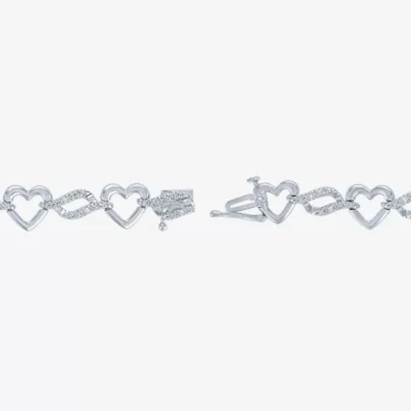 (G-H / Si2-I1) Womens Pure Silver Over Brass Heart 7.5 Inch Link Bracelet