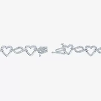 (G-H / Si2-I1) Womens Pure Silver Over Brass Heart 7.5 Inch Link Bracelet