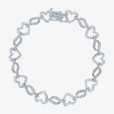(G-H / Si2-I1) Womens Pure Silver Over Brass Heart 7.5 Inch Link Bracelet