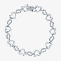 (G-H / Si2-I1) Womens Pure Silver Over Brass Heart 7.5 Inch Link Bracelet