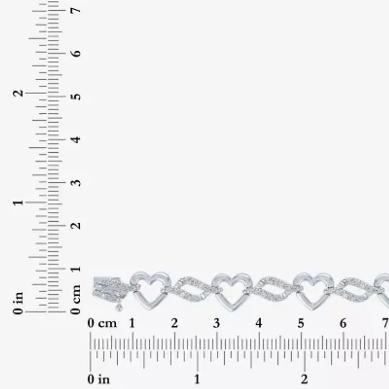 (G-H / Si2-I1) Womens Pure Silver Over Brass Heart 7.5 Inch Link Bracelet