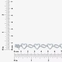 (G-H / Si2-I1) Womens Pure Silver Over Brass Heart 7.5 Inch Link Bracelet