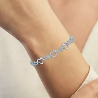 (G-H / Si2-I1) Womens Pure Silver Over Brass Heart 7.5 Inch Link Bracelet