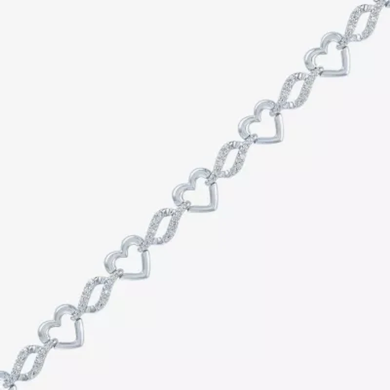 (G-H / Si2-I1) Womens Pure Silver Over Brass Heart 7.5 Inch Link Bracelet
