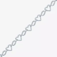 (G-H / Si2-I1) Womens Pure Silver Over Brass Heart 7.5 Inch Link Bracelet