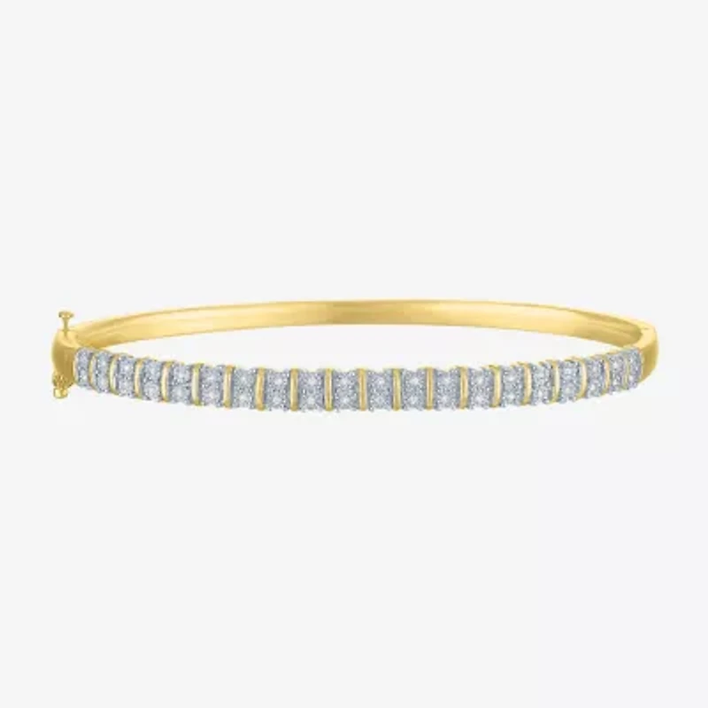 (G-H / Si2-I1) Womens 1/10 CT. T.W. Lab Grown White Diamond 14K Gold Over Brass Bangle Bracelet