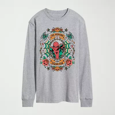 Novelty Mens Crew Neck Long Sleeve Regular Fit Marvel Spiderman Graphic T-Shirt