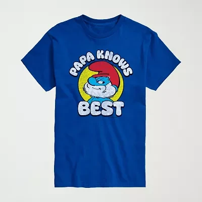 Novelty Mens Crew Neck Short Sleeve Regular Fit Smurfs Graphic T-Shirt