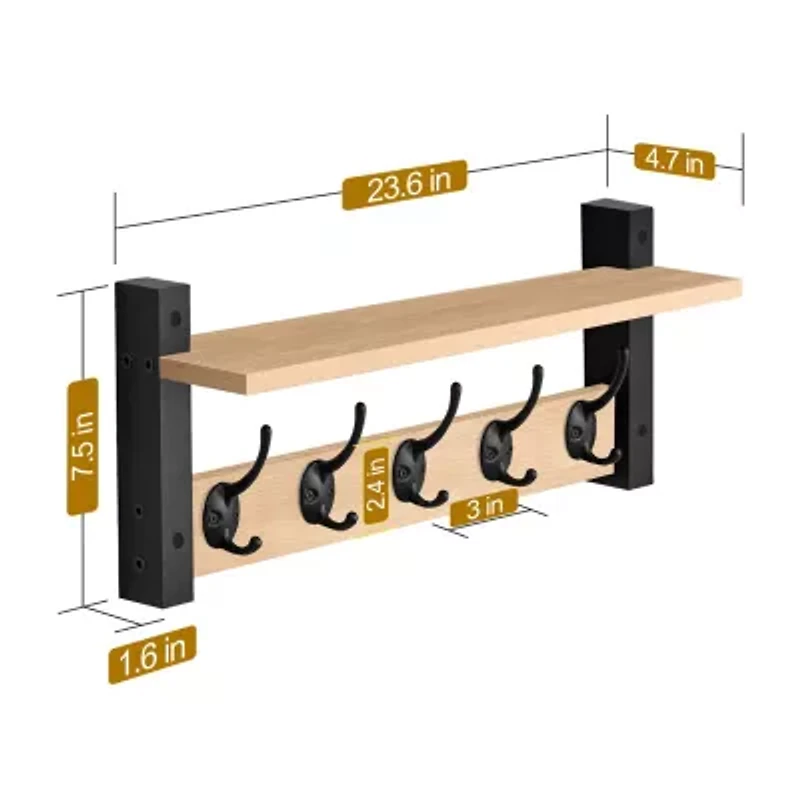 Sorbus 24" Floating with 5 Hooks 1-Shelf Shelf Baskets