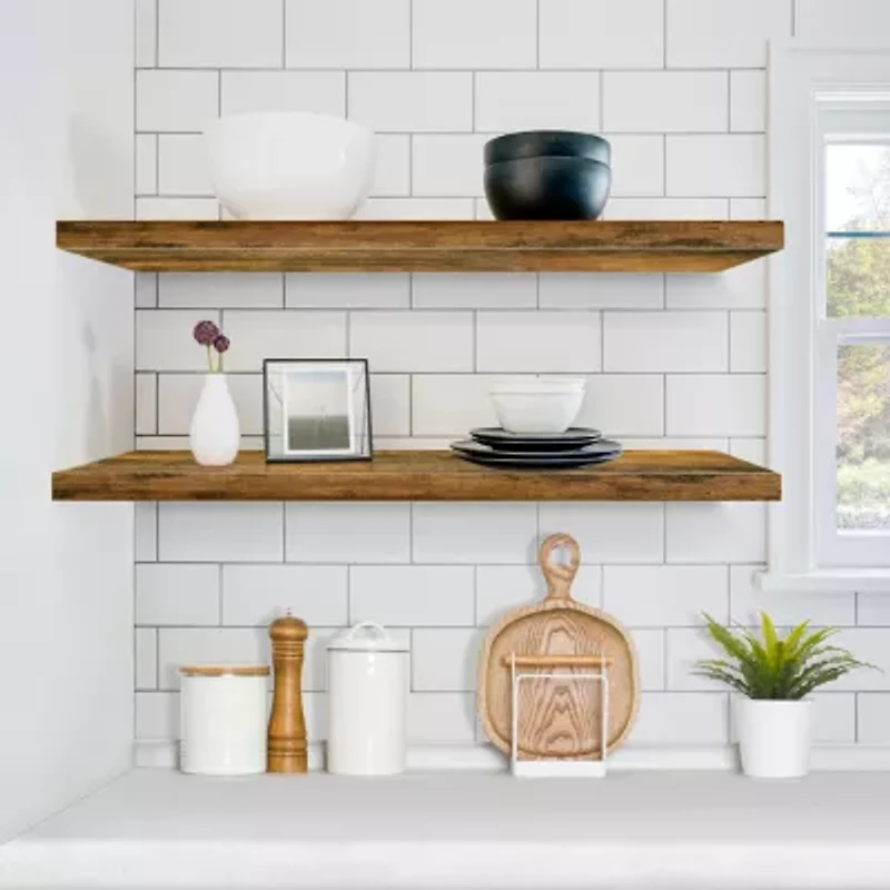 Sorbus 35" Floating Wall 2-Shelf with Baskets
