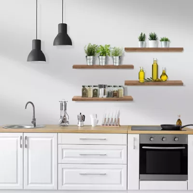 Sorbus 24" Floating Wood 4-Shelf Shelf with Baskets