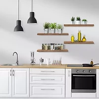 Sorbus 24" Floating Wood 4-Shelf Shelf with Baskets