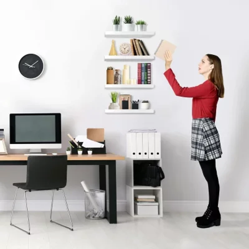 Sorbus 35" Floating Wall 2-Shelf with Baskets