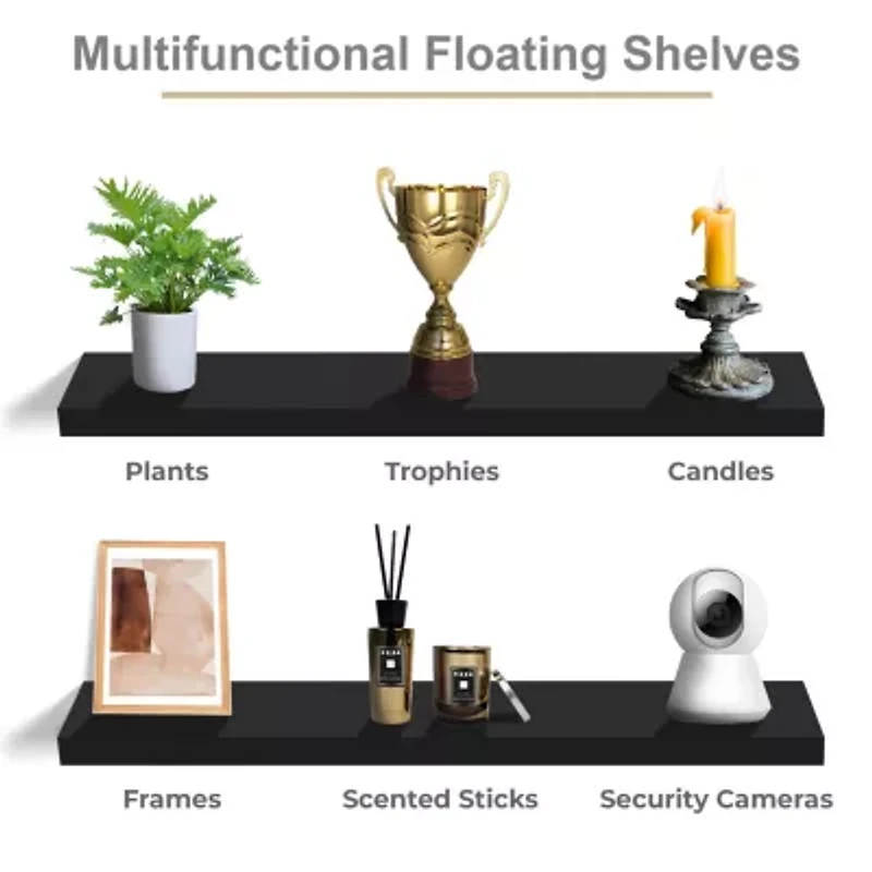 Sorbus 24" Floating Wood 4-Shelf Shelf with Baskets