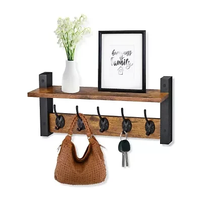 Sorbus 16" Floating Wall  with 5 Hooks 1-Shelf Shelf Baskets
