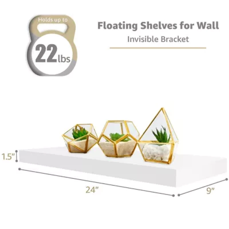Sorbus 24" Floating Wood 4-Shelf Shelf with Baskets