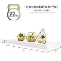 Sorbus 24" Floating Wood 4-Shelf Shelf with Baskets