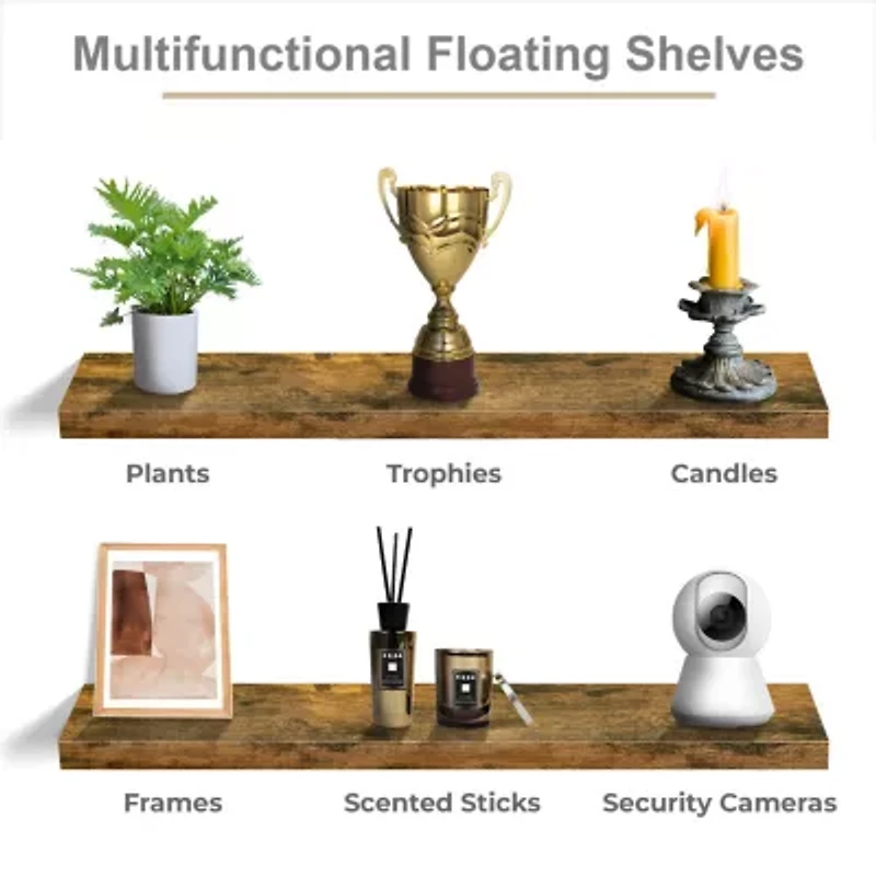Sorbus 24" Floating Wood 4-Shelf Shelf with Baskets