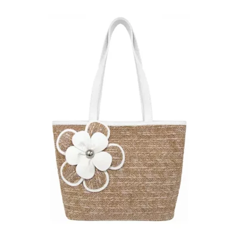 Bueno of California Straw Tote Flower Detail Tote Bag