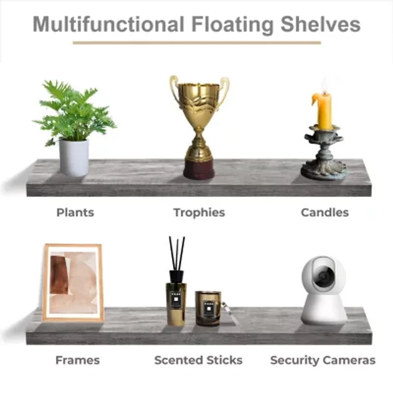 Sorbus 35" Floating 3-Shelf with Baskets
