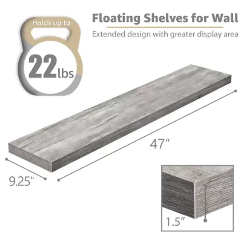 Sorbus 47" Floating 2-Shelf Shelf with Baskets