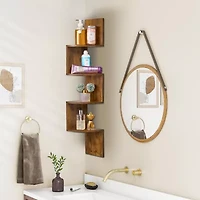 Sorbus Zig Zag Floating Corner Book 5-Shelf Shelf with Baskets